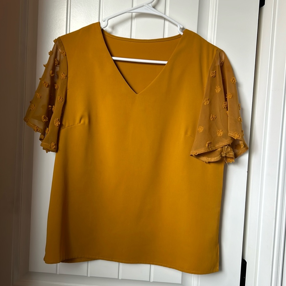Mustard blouse with see through sleeves